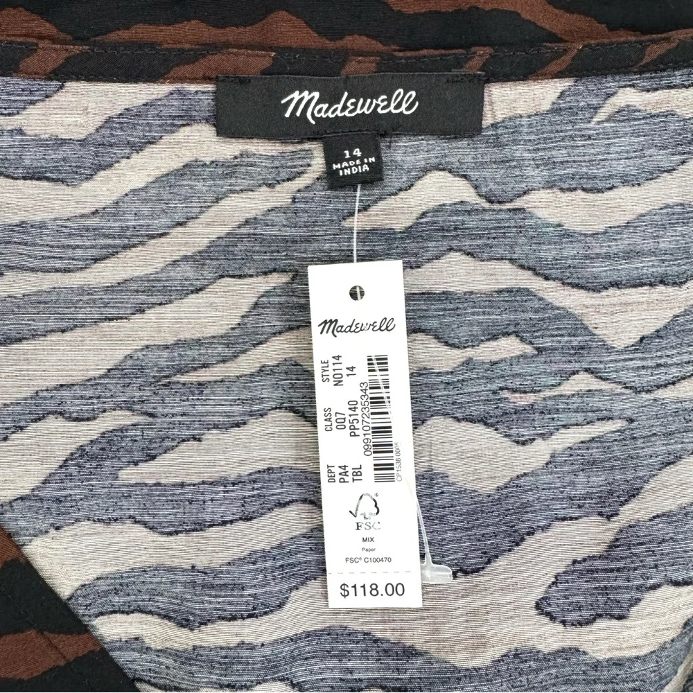 NWT Madewell V-Neck Mini Dress Abstract Animal Print Size 14 - Picture 9 of 10